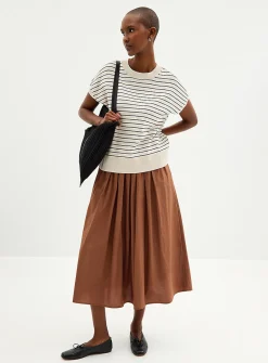 Striped cap-sleeve 100% cotton sweater