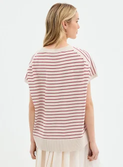 Striped cap-sleeve 100% cotton sweater