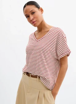 Striped cap-sleeve organic cotton T-shirt