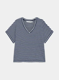 Striped cap-sleeve organic cotton T-shirt
