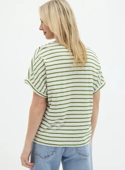 Striped cap-sleeve organic cotton T-shirt