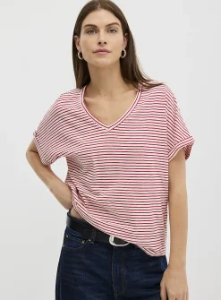 Striped cap-sleeve organic cotton T-shirt