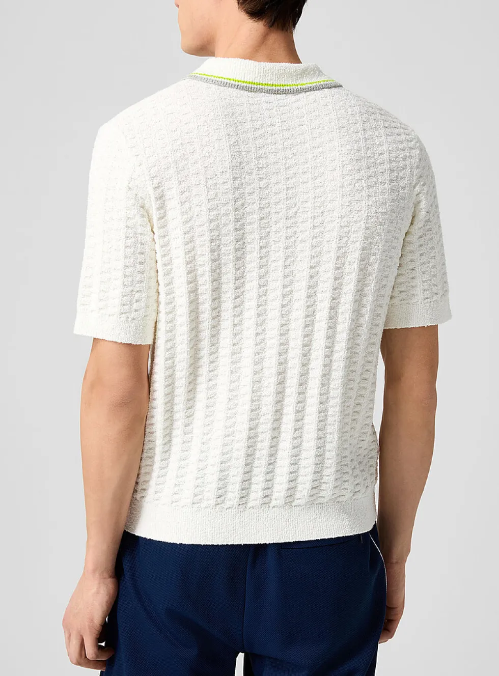 Striped collar bouclé knit polo shirt
