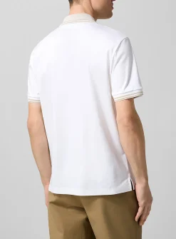 Striped collar mercerized cotton polo shirt