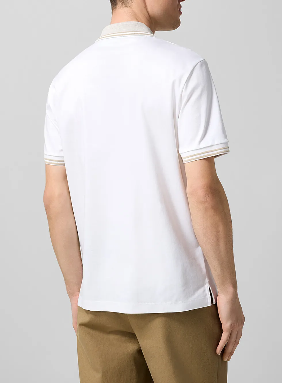 Striped collar mercerized cotton polo shirt