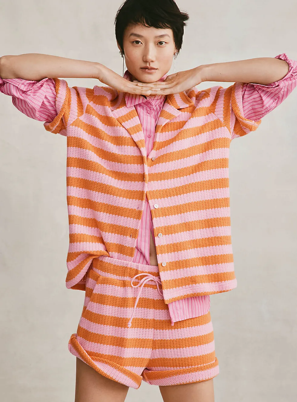 Striped drawcord-waist knit short