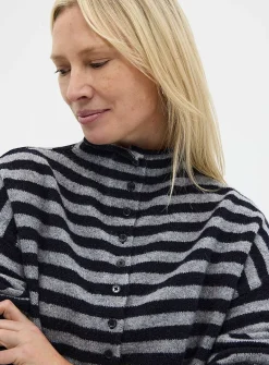 Striped funnel neck cardigan