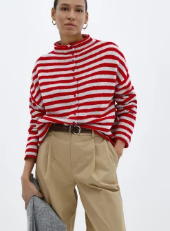 Striped funnel neck cardigan
