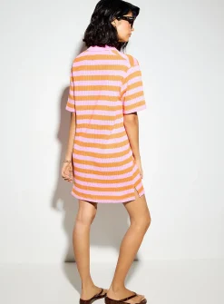 Striped Johnny collar knit minidress