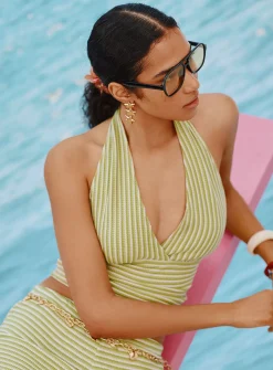 Striped knit halter cami