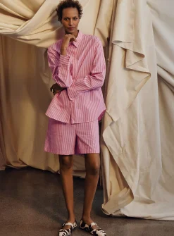 Striped lightweight poplin short