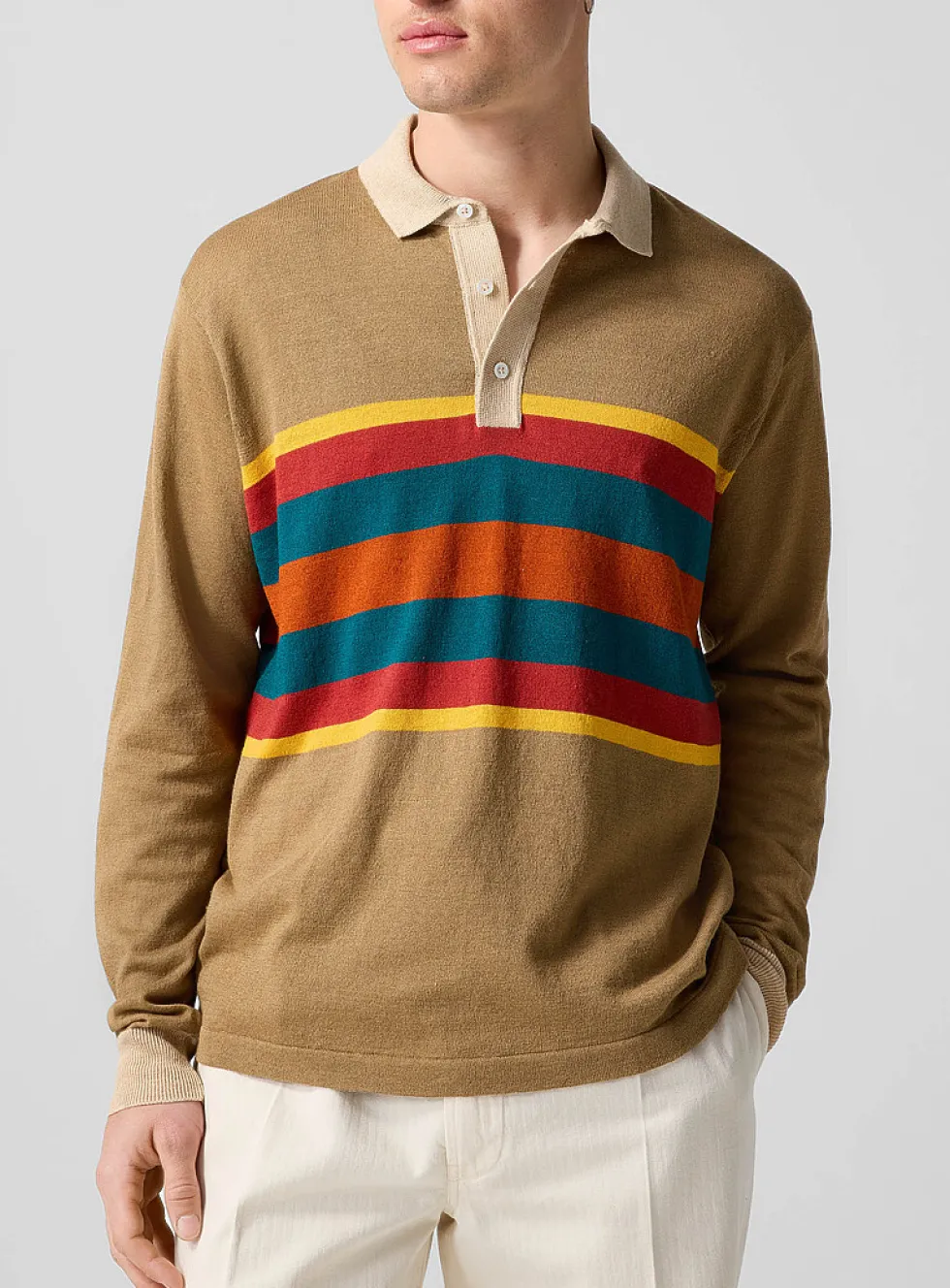 Striped linen-cotton rugby polo shirt