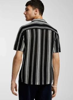 Striped pointelle knit shirt