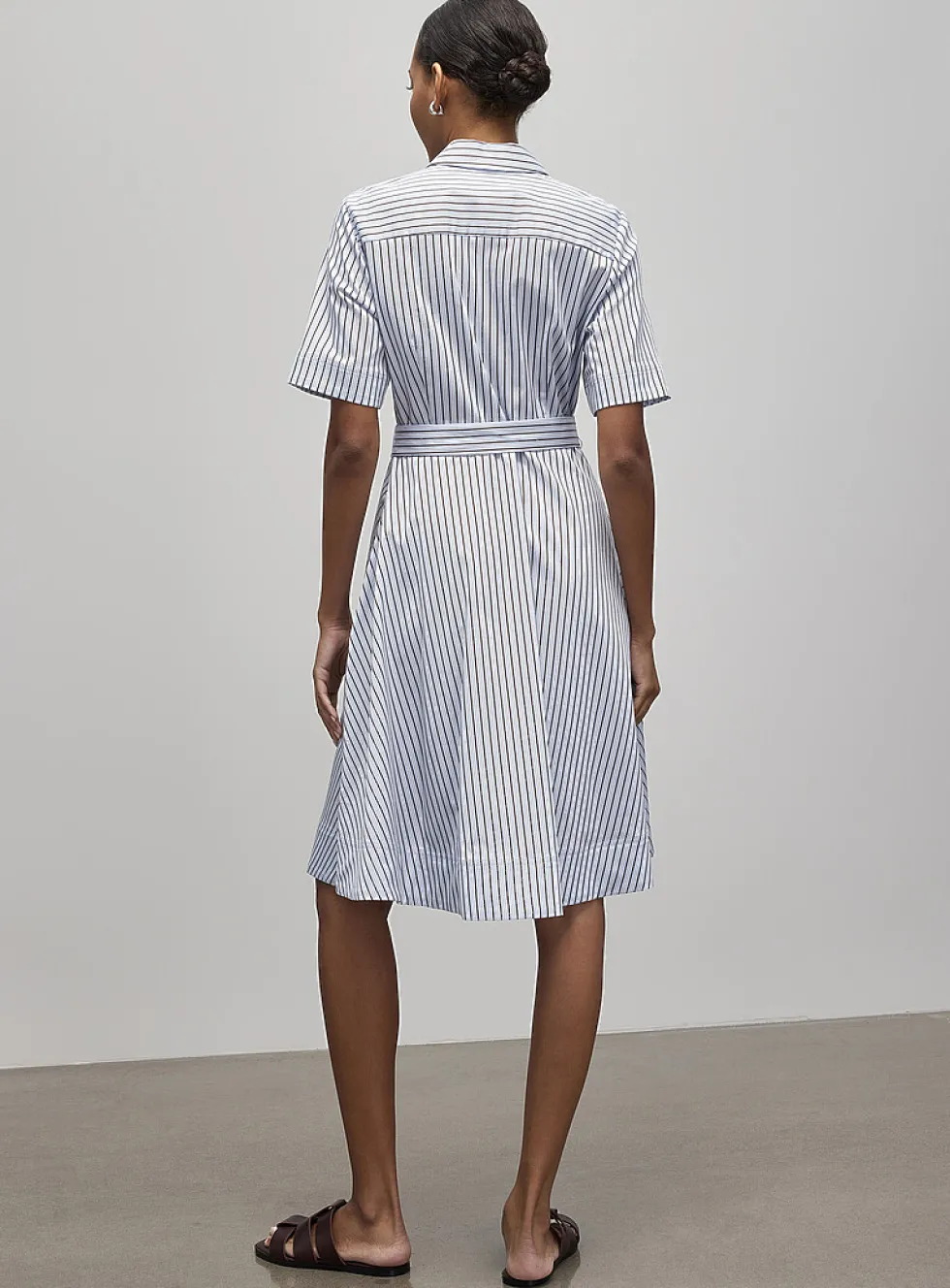 Striped polished poplin shirtdress