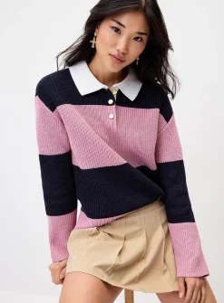 Striped polo collar sweater