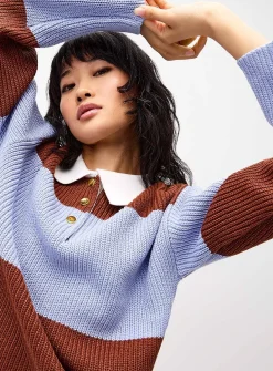 Striped polo collar sweater