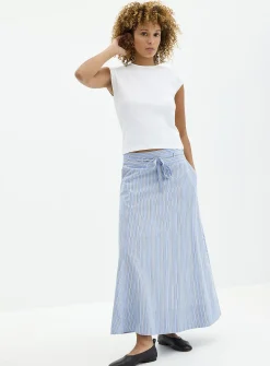 Striped poplin flared skirt