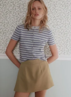 Striped short-sleeve cardigan