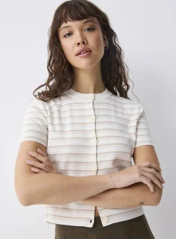 Striped short-sleeve cardigan