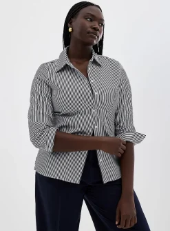 Striped stretch poplin shirt