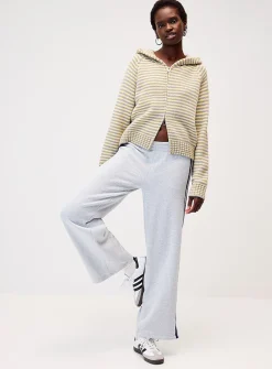 Striped zippered hooded cardigan