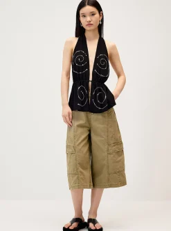 Studded open halter cami