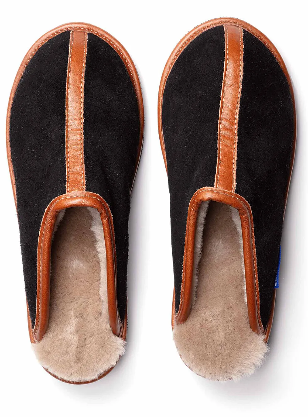 Suede and reversed sheepskin mule slippers