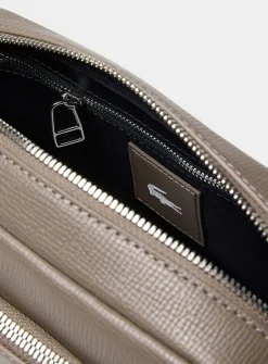 Taupe grained leather reporter bag