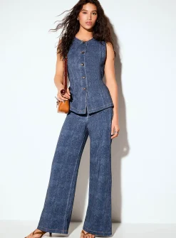 Terry underside faux-denim cinched waist vest