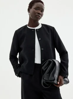 Textured crepe dress bomber jacket