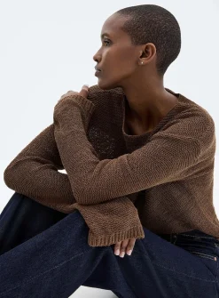 Textured knit boat-neck sweater