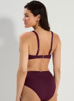 Textured striations high-rise bikini bottom