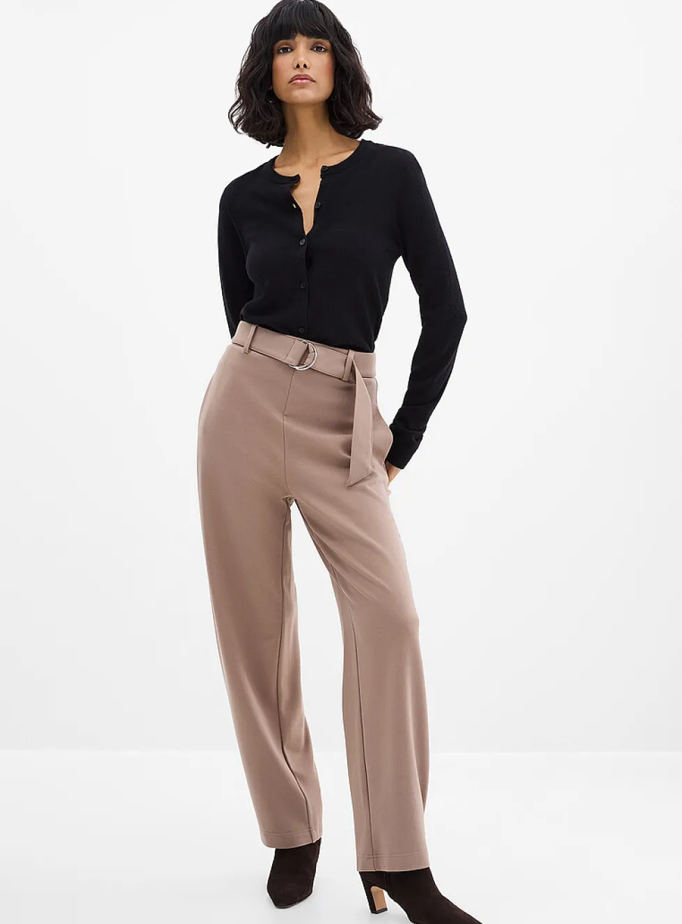 Thick jersey belted barrel pant