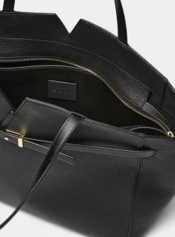 Thin belt pebbled leather tote bag