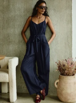Thin straps linen-lyocell jumpsuit