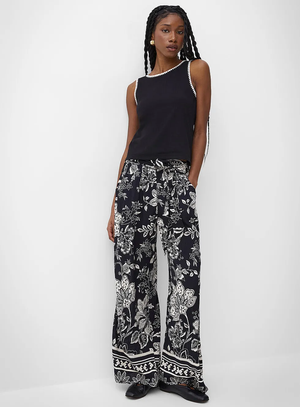 Tie ribbons printed wide-leg pant