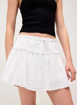 Tiered linen blend miniskirt