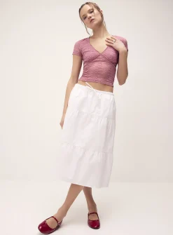 Tiered poplin midi skirt