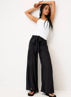 Tiered smocked-waist pant