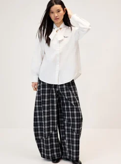 Tie-ribbon collar poplin shirt