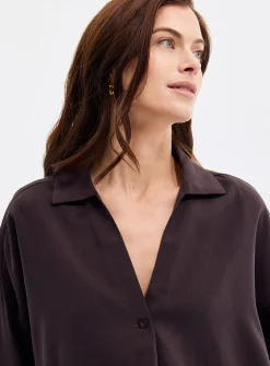 Timeline Johnny collar loose poplin blouse