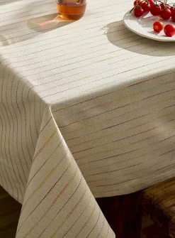 Touch of linen dotted pinstripes tablecloth