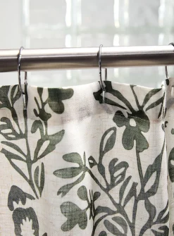 Touch of linen green flowers shower curtain