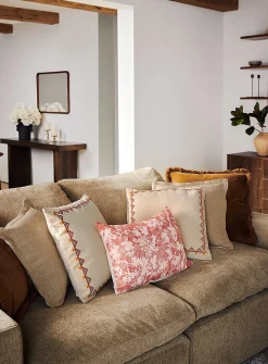 Touch of linen stencil flowers removable-cover cushion