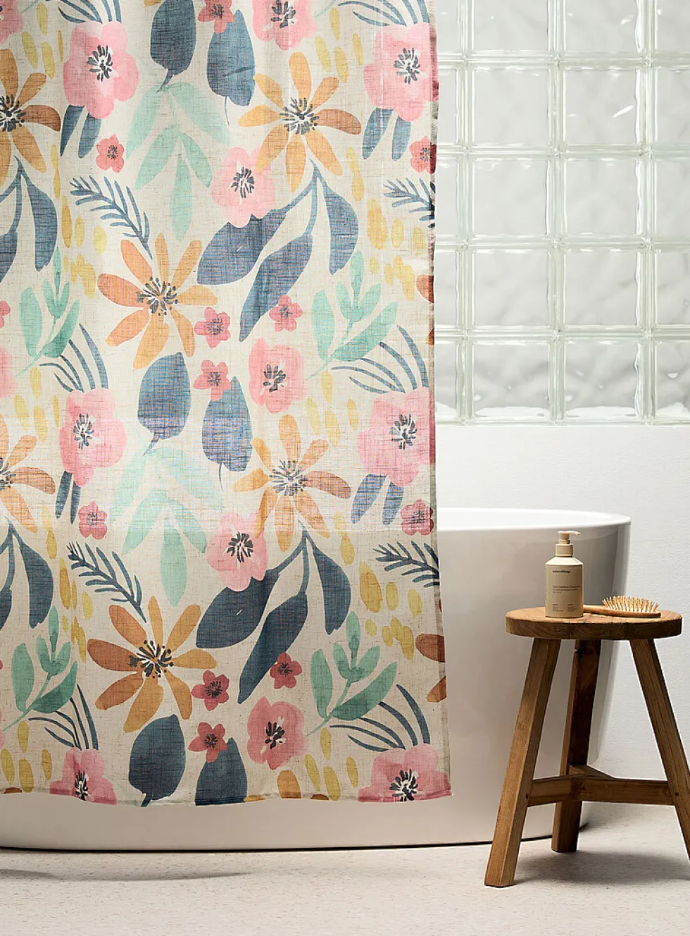 Touch of linen summer blooms shower curtain