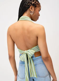 Tricolour striped knit halter cami