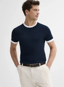 Trimmed ribbed sweater