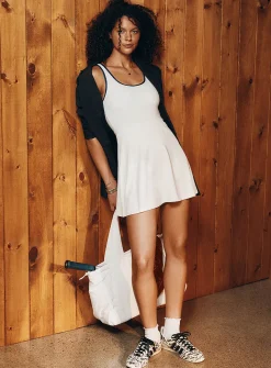 Trimmed-neckline flared sports dress