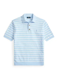 Twin-stripe linen-blend knit polo