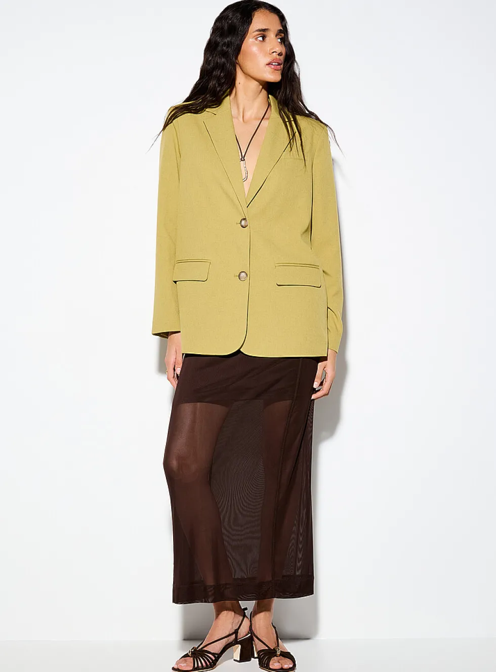 Two-button loose chartreuse blazer